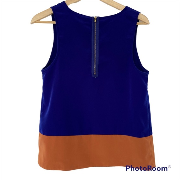 TWIK BY SIMONS ROYAL BLUE/BURNT ORANGE COLOUR BLOCKED SLEEVELESS TOP WITH ZIPPER - Picture 2 of 8